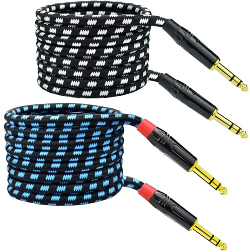 Mugteeve Balanced 1/4 Inch TRS to TRS Male Interconnect Patch Cable, 3.3FT Stereo Quarter Inch 6.35mm to 6.35mm Audio Cord, Nylon Braided Heavy Duty, for Interface, Mixer, Speaker - 2PACK