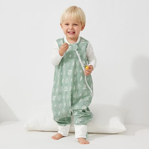 DuoMiaoMiao Saco de dormir con perneras de verano, con abertura para los pies, 0,5 TOG, algodón, manta portátil para niños pequeños, sin mangas, transpirable, para niños de 2-3 años