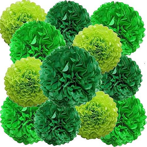 We Moment Green Paper Pom Poms Decorations for Wedding Birthday Green Party Decoration Ceiling Wall Hanging Green Tissue Flowers Decorations 3 Colors（Dark Green, Green, Light Green） 12 Inch, 10 Inch