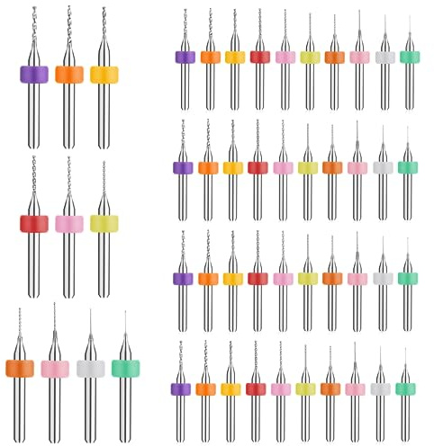 Prasacco 50 Stück Micro Bohrer Set, 0,3mm-1,2mm Wolframstahl Micro Spiralbohrer PCB Druckplatine Gravierbohrer Bits Set für rauen Stein, Schmuck, Stanzen, Gravur (10 Größe, Gemischte Farbe)