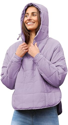 AMEBELLE Women's Oversized Hooded Puffer Jacket Quilted Lightweight Winter Warm Pullover Padded Hoodies Coat(2611-LightPurple-L)