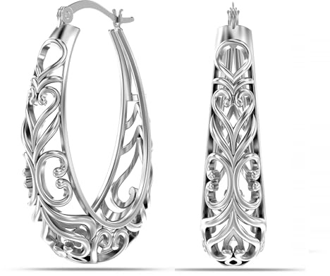LeCalla 925 Sterling Silber Creolen Ohrringe | Damen Filigran Hoop Earring | Openwork Chunky Mesh Filigran Cut Earrings | Lightweight & Hypoallergen Vintage Hoops Ohrring für Frauen