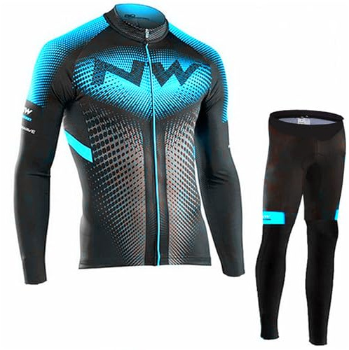 Bestgift Utomhus Cykeltröja Långärmad Set Cykling Jersey Utrustning, Blå 3, XXL
