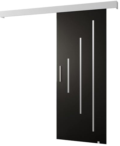 MEBLE KRYSPOL Salwador Y Schiebetürsystem mit Schienenabdeckung - Zierstreifen - Wandschiebetüren für Innenräume - Loftartige Einbautüren - Solide Konstruktion - 90 x 204 cm - Schwarz