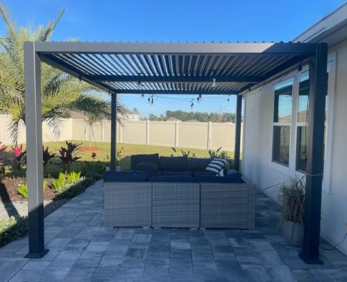 PURPLE LEAF Louvered Pergola 10' x 12' Aluminum Outdoor Pergola with Adjustable Louvers Roof and Integrated Drainage System 70 Mph High Wind Resistant Small Pergolas for Patio Deck Porch Yard