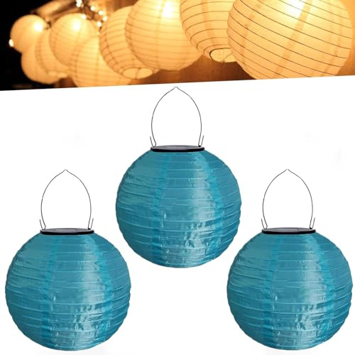 Lampions Außen Wetterfest Bunt Solar LED Laterne Warmweiß Solarlampions für Außen Hängend Lampions Solar Outdoor für Garten Hof Terrasse Hochzeit Fest Deko Hängende Gartenlaterne (30cm 3PCS/Blau)