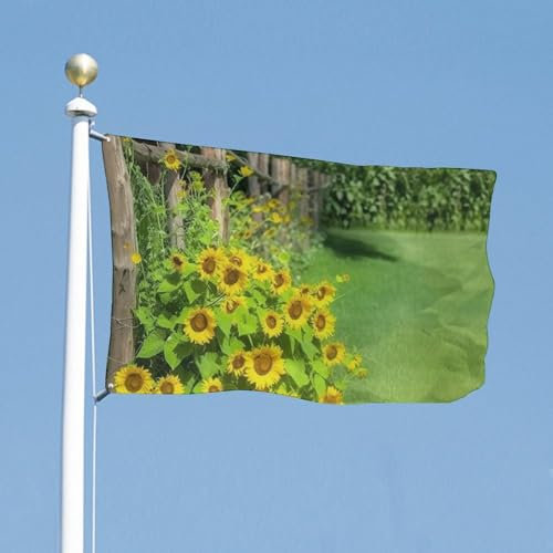 Frühlingsgartenflagge, 119,4 x 177,8 cm, Weinrebe, Zaun, Grasland, Sonnenblume, Gartenflaggen für den Außenbereich, doppelseitige Urlaubsflagge, Banner mit Messingösen, Brise-Flagge, farbechte Flaggen