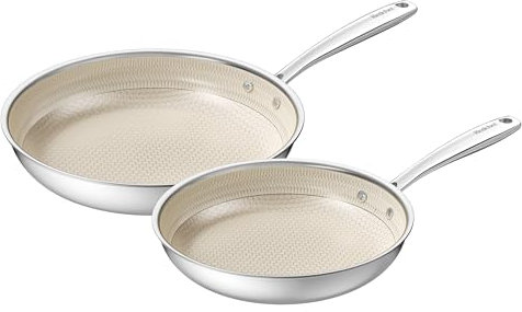 Redchef Set di padelle a nido d'ape, 2 pezzi, padella a induzione 24, 28 cm, rivestimento in acciaio inox, rivestimento in ceramica, resistente al forno, senza PFAS senza PFOA, per tutti i piani