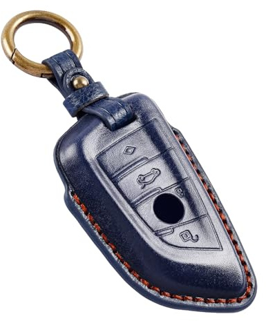 OFF WE GO Schlüsselhülle Cover Leder Autoschlüssel Hülle für BMW X1 X2 X3 X5 X6 series 1 2 3 5 6 7 series Damen Männer Schlüssel Cover mit Schlüsselanhänger, Blau