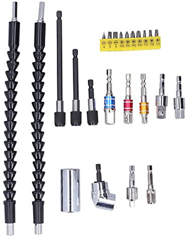 Risegun Right Angle Drill Extension Stainless Steel Drill Extension, Flexible Right Angle Bendable Bit Extension for Drills, 30 cm Long