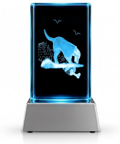 Kaltner Präsente Stimmungslicht - Ein ganz besonderes Geschenk: LED Kerze/Kristall Glasblock / 3D-Laser-Gravur Tiere Hundeknochen Hunde/Beleuchtung in Regenbogen Farben