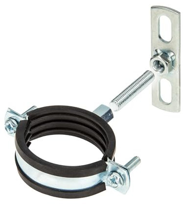 tecuro Schraubrohrschelle M8/M10 Spannbereich 50-55 mm verzinkt, inkl. Gewindestift M10 x 40 mm und Befestigungsplatte, mit Gummi Schallschutzeinlage - Kombi-Set 525055-S Rohrbefestigung Rohrschelle