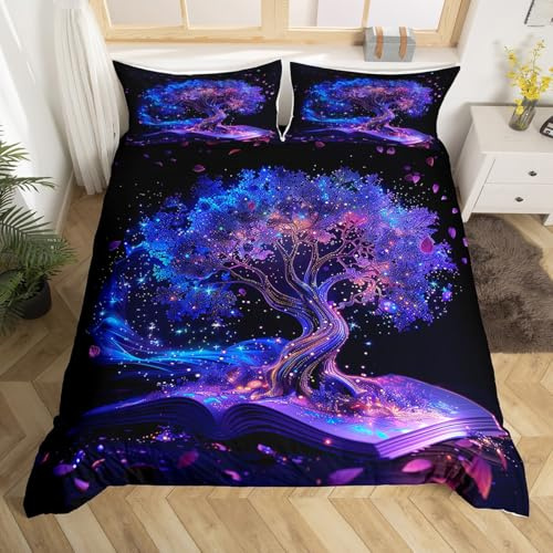 Manfei Tree of Life Duvet Cover Set King Size, Purple Life Tree Bedding Set for Kids Boys Girls Room Decor, Abstract Artwork Comforter Cover, Soft Polyester Quilt Cover,2 Pillowcases,No Comforter