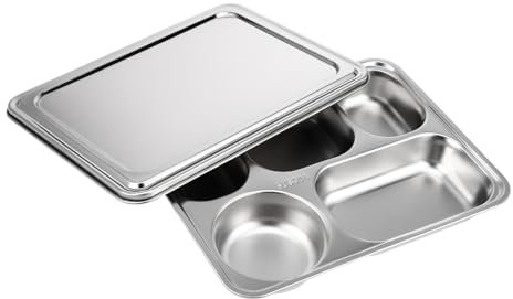 Amosfun Edelstahl Snackteller Mit Deckel Geteilt 5 Fächer Lebensmittelechtes Material Für Kinder Und Erwachsene Für Parties Und Buffets