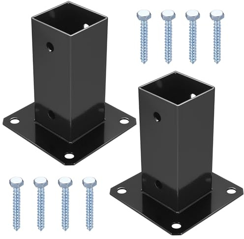 2 Pcs Support Poteau Bois, Support de Poteau de Clôture Carré, Support Poteau à Visser, Support de Fixation Ancrage pour Poteau Bois 60x60 mm, Manchon de Sol pour Pergola Clôture Balançoire