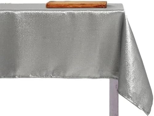 IL BOTTEGONE Tovaglia Antimacchia Rettangolare Natalizia Tessuto Brillantini con Lurex Resistente Alle Macchie (Grigio/Argento, 140x230 cm)