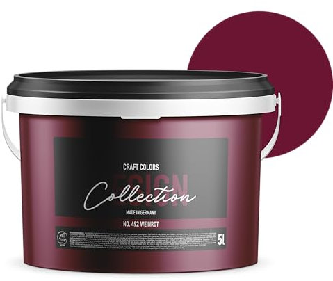Craft Colors® Peinture murale de qualité supérieure - 5 l - Finition mate - Fabriquée en Allemagne - Collection Design n° 492 - Bordeaux