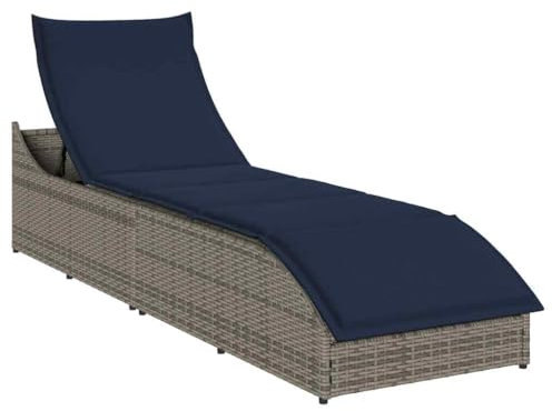 vidaXL Klappliege mit Auflage und Stauraum Grau Poly-Rattan, Sonnenbett, Liege, Outdoor Chaiselongue, Gartenliege, Outdoor-Liege, Garten Chaiselongue