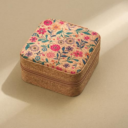 Drawelry Vintage Pattern Cork jewellery Box, Flower Fish Lucky Clover Storage Box, Portable Travel Earring Ring Necklace Case Birthday Gifts Box for Woman (Flower)