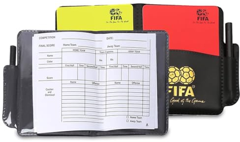 FENQURO 2 Pcs cartellini arbitro calcio, Cartellini Arbitro Calcio Kit, Cartellini Rossi e Gialli con Fogli Portafogli, Set di Carte da Arbitro di Calcio con Matite per Gioco Calcio Scuola Sport