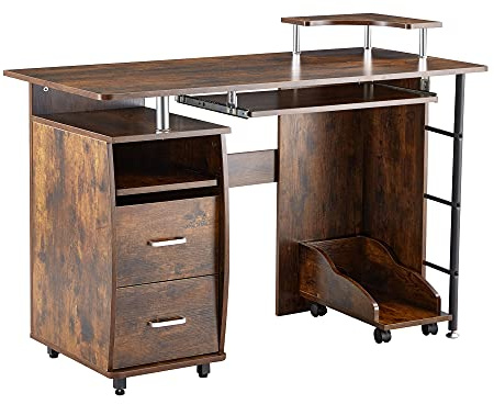 Solid Wood Computer Desk,Office Table with PC Droller, Storage Shelves and File Cabinet, Two Drawers, CPU Tray,a Shelf Used for Planting, Single, HPS, 47.24''L 21.65''W 34.35''H