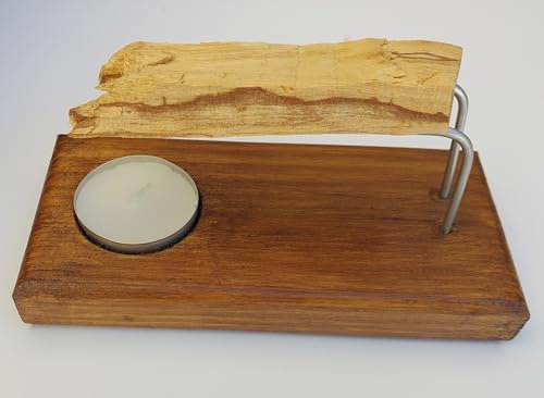 YA-DECOREGALOS Quemador de Palo Santo e Inciensos, Base de Madera con Soporte Metálico, Incluye Vela y Palo Santo