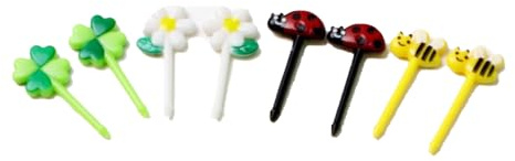 24 Stück Niedliche Obstgabeln Kinder Bunte Piekser Fingerfood Food Picks ABS-Material Tier Bienen Marienkäfer Blätter Blumen Obstspieße Bento Box Fingerfood Zubehör für Kindergeburtstage Party