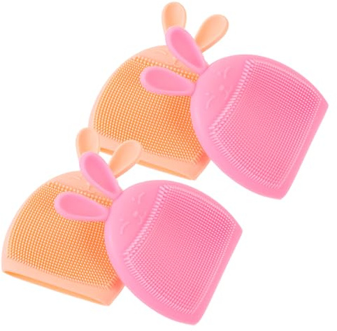 DEARMAMY Silikon Gesichtsreinigungsbürsten Leichte und Kleine 4 Stück-pack mit Kaninchenmotiv Manuelle Gesichtsbürste zur Sanften Gesichtsreinigung für Empfindliche und Trockene Haut