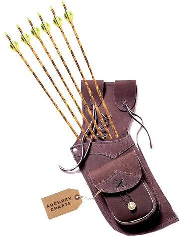 Archery Crafts Carquois latéral en Cuir Brun – Porte-flèches pour Taille ou épaule, Design Traditionnel pour Chasse et tir