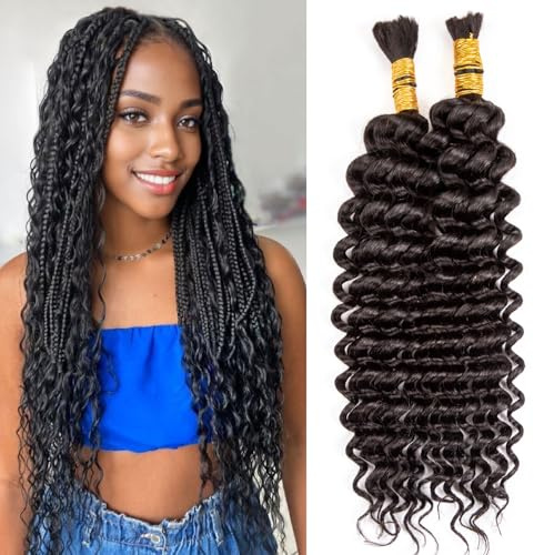 Originea 100% Humain Cheveux en Vrac Hair Extensions Naturelle Human Hair Deep Wave Bulk Human Hair For Braiding 100gram Noir Naturel 22 Pouces