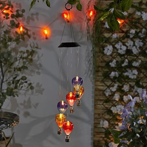 New Hot Air Balloon Mobile Solar Garden Lights – Hanging Outdoor Lantern with Warm White LED – 82cm Height – Auto On at Dusk – Rechargeable Battery Included G-45