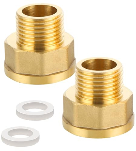 Pack of 2 Brass Reducers 1 Inch Internal Thread x 1/2 Inch Male Thread, Reducing Sleeve Female 1 Inch to Male Thread 1/2 Inch, Sanitary Fittings for Water Pipe, Drinking Water, Container, Sanitary