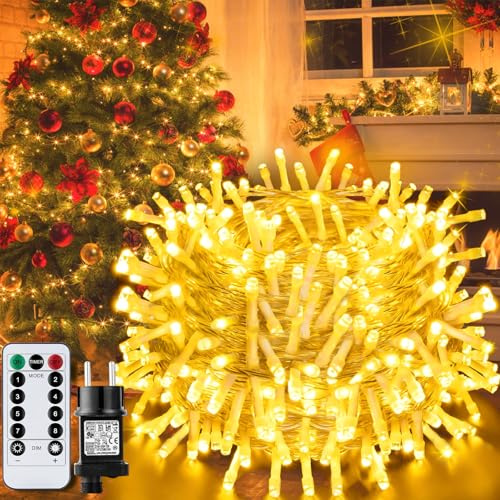 JEDWKFA 40m Luci Albero di Natale, Luci Natale Esterno, Luci Albero di Natales Bianco Caldo, 400 LED Catena Luminosa Albero di Natales, 8 Modalità, IP44 Impermeabile, Lucine Led Decorative