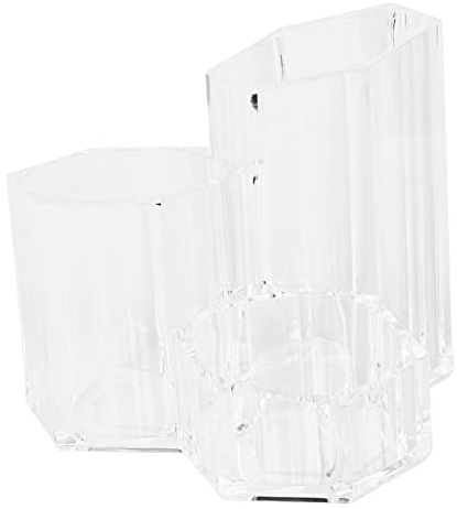 HONITANO Acrylic Makeup Brush Storage Container with Dustproof Flip Lid, Practical Cosmetics Holder and Toiletries Organizer for Desktop, Includes White Pearl Bag for Beauty Tools