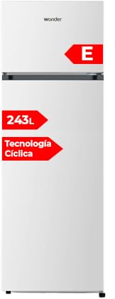 Wonder Frigorífico Estandar Blanco, 2 Puertas WF165501E, Capacidad 243 Litros, Cíclica, Bajo Nivel Sonoro, Clasificación Energética E