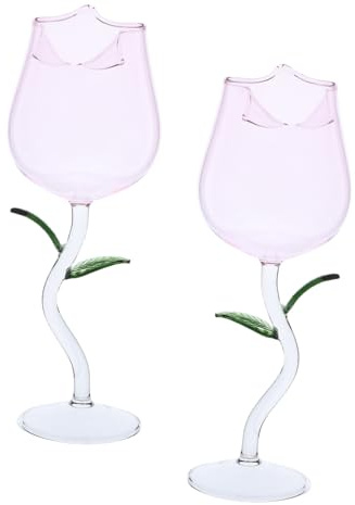 BUGUUYO 2 piezas Copas de Vino con Diseño de Rosa Copas de Cristal Elegantes para Cócteles y Vino para Bodas y Regalos Especiales