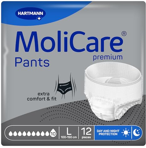 MoliCare premium Pants 10 Tropfen | Inkontinenzhosen für Frauen und Männer mit schwerer Inkontinenz – Einweg Erwachsenen Pull-ups mit extra Auslaufschutz | Größe L | 12 Stück
