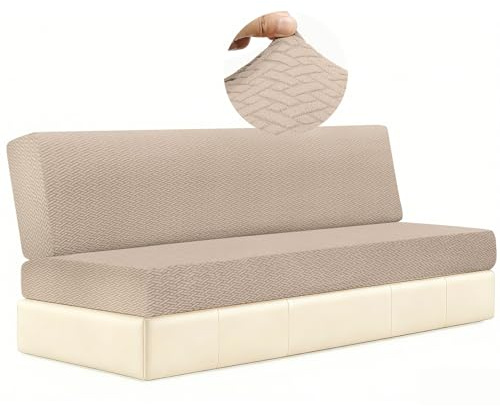 DIFEDO RV Couch Covers for Sofa Bed,2 Piece Washable Backrest & Seat Armless Sofa Couch Covers Stretch Furniture Protector with Elastic Bottom for Jackknife Sleeper Sofas (Khaki)