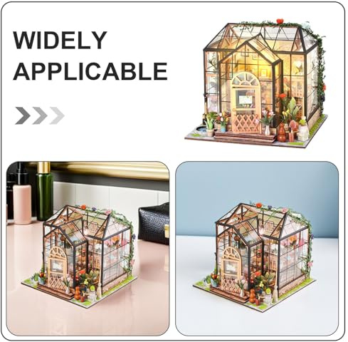 Mikikit Casa dei Fiori Miniatura Kit di Costruzione Modello Casa delle Bambole Fai da Te Serra Puzzle Set Attività Kit Artigianale in Miniatura per Giardino Decorativo