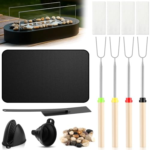 MOMOSTAR Tischfeuer Zubehör Set, Tischfeuer Zubehör Set, Kamin Kit Mit Deko Steinen Handschuh Trichter für Indoor Outdoor Balkon Terrasse Wohnung Garten Deko