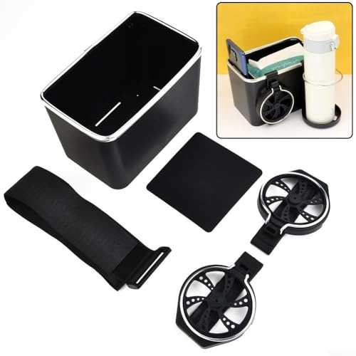 Caja de almacenamiento para reposabrazos de coche con 2 portavasos plegables con hebilla modificable, organizador de pañuelos de acero inoxidable ABS para la mayoría de vehículos (6.8 x 4.5 x