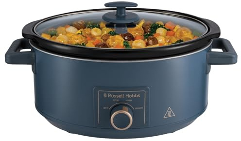 Russell Hobbs Slow Cooker, 7 Litres, Dishwasher SafeNavy, 28780 | Removable Ceramic Pot, Glass Lid, Variable Temperature Dial, Cool-touch Handles, Family Size