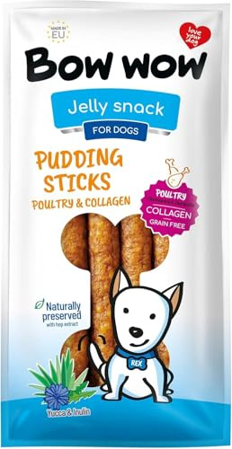 Bow Wow Chicken Pudding Sticks with Collagen and Yucca - Joint & Mobility Support Dog Chews with Glucosamine and Chondroitin (6 Sticks x 170g, 27-30cm Each)