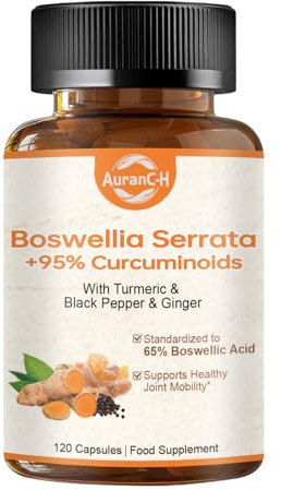 Boswellia Serrata Capsules, Boswellia for Humans - Anti Inflammatory & Joint Pain Relief Supplements - with Turmeric & Black Pepper & Ginger - 65% Boswellic Acids - Boswellia Extract 60 Capsules