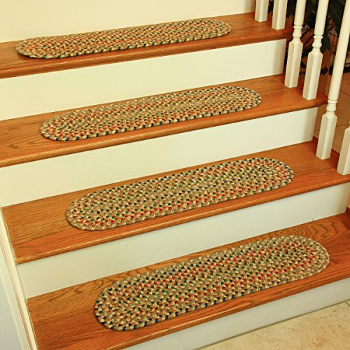Rhody Rug Katie KA53 Camel 8 x 28 Stair Tread Set-of-4 - Country Home Stair Rug, Indoor Runner Rug for Kids & Elders - Braided Area Rug, Beautiful Home Decor, Floor Mat - Made in USA