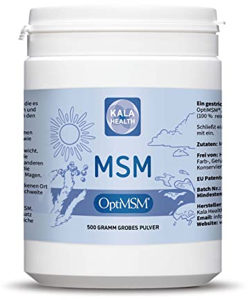 Kala Health OptiMSM MSM Pulver ohne Zusatzstoffe 500g - Methylsulfonylmethan Schwefelpulver 1.000 mg OptiMSM® MSM pro Portion, vegan, glutenfrei, lactosefrei, allergenfrei ohne jegliche Zusätze