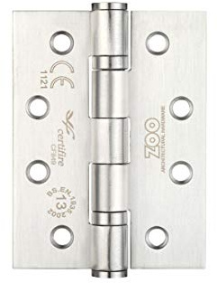 Chivrose Ltd Zoo ZCHSS243 Grade 13 Fire Rated Ball Bearing Hinge 102 x 76 x 3mm - Sold as a PAIR + Screws (Satin Stainless Steel (SSS))