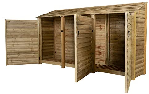 Arbor Garden Solutions wooden log store with doors 6ft, firewood storage (W-335cm, H-180cm, D-88cm), natural finish (Without kindling shelf)