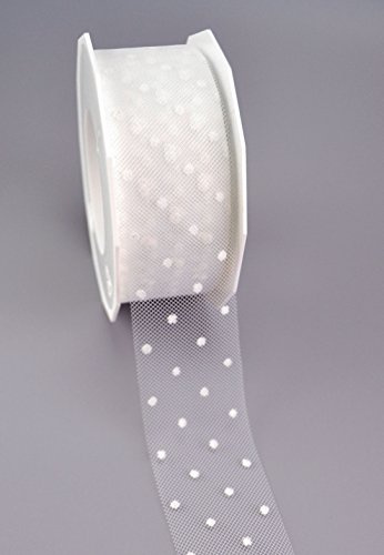 Dekoband „Bridal Dots“ 25 m x 40 mm Weiss Tüllband gepunktet transparent Geschenkband Tüll mit Punkte Netzband Hochzeit Wedding Schleifenband