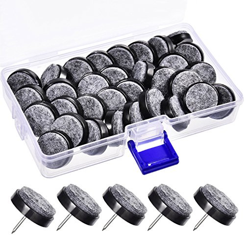 36 Pieces Furniture Pad Nails 24 mm Black Nail-on Slider Glide Felt Pads with Storage Box for Wooden Furniture Chair, Stools and Table Leg Feet